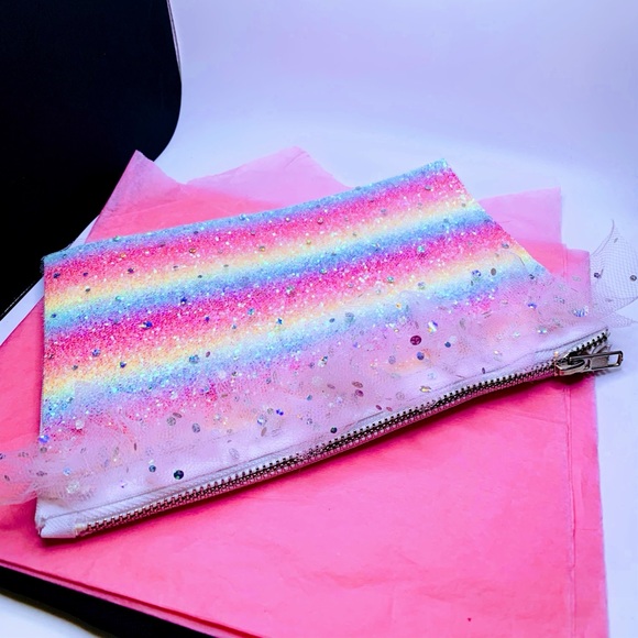 SOLD Rainbow & Unicorns Tulle Zipper Makeup Pouch Bag - Picture 4 of 11